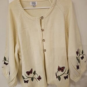 Unique Vintage Ivory Cardigan with Butterfly Details